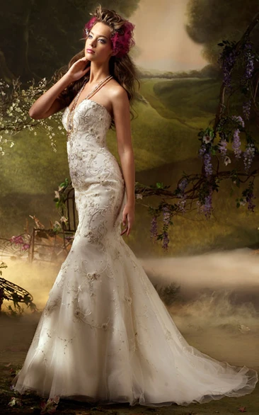 Alluring Beaded Embroidered Tulle Dress With Sweetheart Neckline