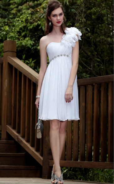 White Sheath Knee-length One Shoulder Dress