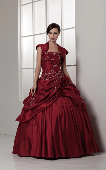 Strapless Pick-Up Flower and Ball-Gown With Rhinestone
