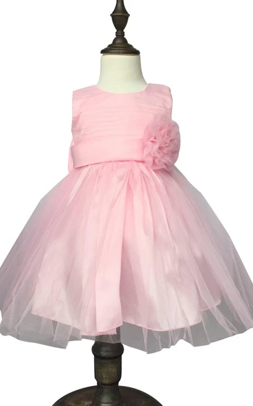 Sleeveless A-line Pleated Dress With Flower and Bow