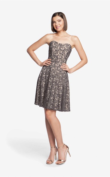 Short A-Line Lace Elegant Strapless Dress