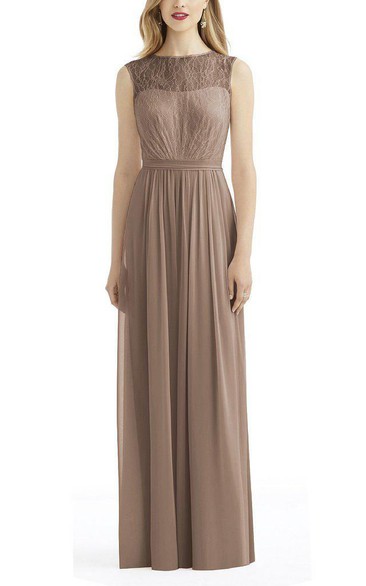 Illusion Lace Bodice Chiffon Long Bridesmaid Dress