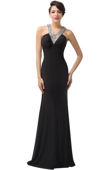 Sleeveless Sheath Chiffon Dress With Beaded Straps