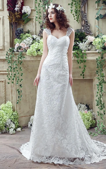 Elegant Lace Sweetheart A-line Wedding Dress Sweep Train Lace-up