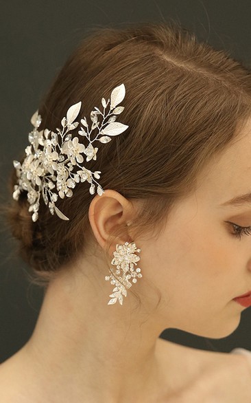 Elegant Flower Bridal Headpiece and Earrings