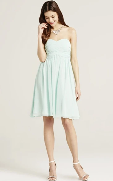 Mini Sweetheart Sleeveless Ruched Chiffon Bridesmaid Dress With Bow