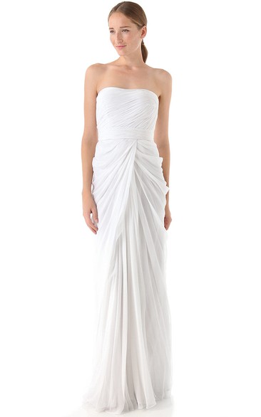 Long Strapless Sheath Taffeta Dress With Criss-Cross Pleats