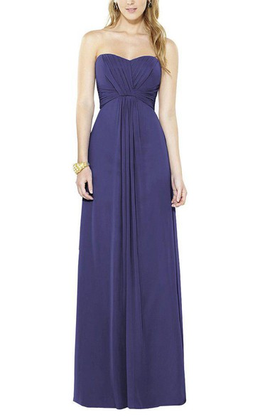 Ruched Bodice Long Chiffon Dress with Pleats