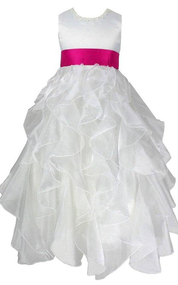 Sleeveless Ruffled Dress With Bow and Beadings