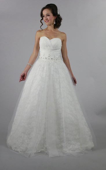 Sweetheart Lace A-Line Gown With Beadings and Tulle Overlay