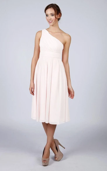 One Shoulder Pleated A-line Chiffon Short Dress White