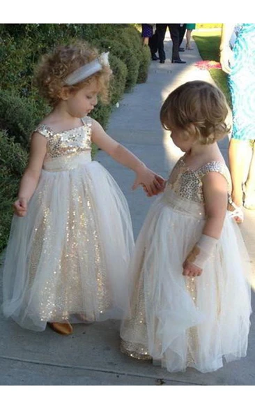 Glamorous Sequined Tulle A-line Flower Girl Dress Straps Sleeveless