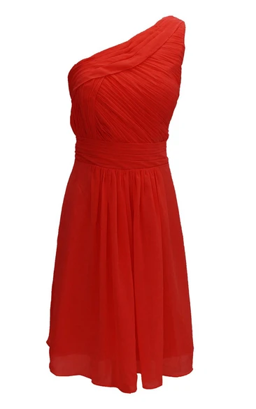 One-shoulder Chiffon Dress With Pleat and Ruching