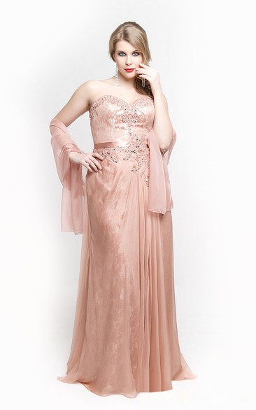 Sweetheart Sheath Lace Long Dress With Satin Sash