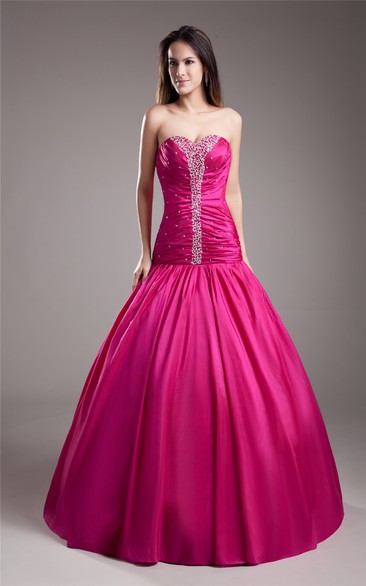 Taffeta A-Line Ball Gown With Ruching and Beaded Bodice