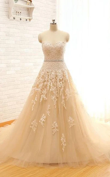 Long Sweetheart Cap Appliques Keyhole Tulle Lace Dress