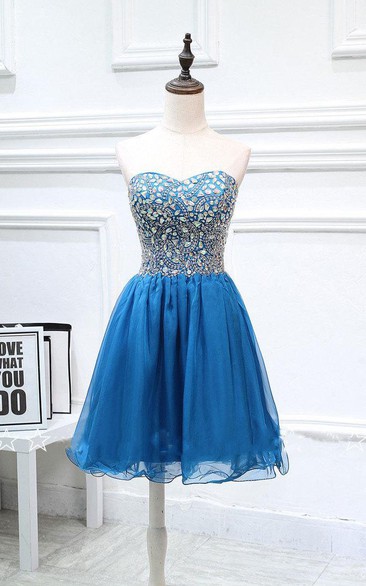 Mini Strapless Chiffon Dress With Beading