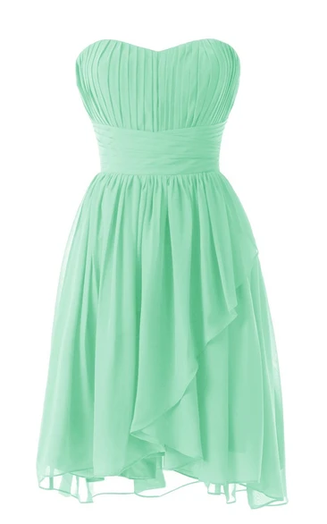 Strapless Sweetheart Pleated Short Dress With Ruched Band