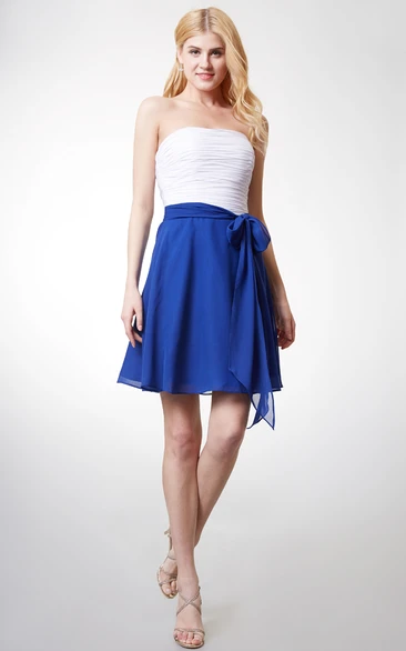 Sleeveless Ruched Bodice A-line Chiffon Dress With Sash