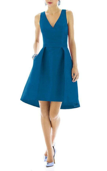 V-neck Zippered Satin Short Bridesmaid Dress