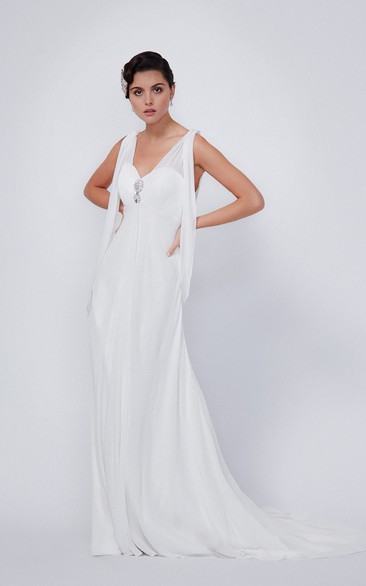 Simple Chiffon Sheath Wedding Dress With Lace-up/Corset Back