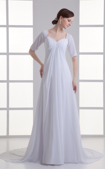 Mini-Sleeve Chiffon Floor-Length Empire Brush Train and Dress With Draping