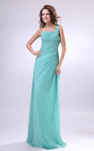 One-Shoulder Pleating Chiffon Dress With Side-Draping