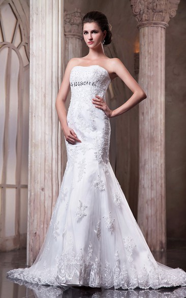 Strapless Mermaid Dress With Lace Embellishment