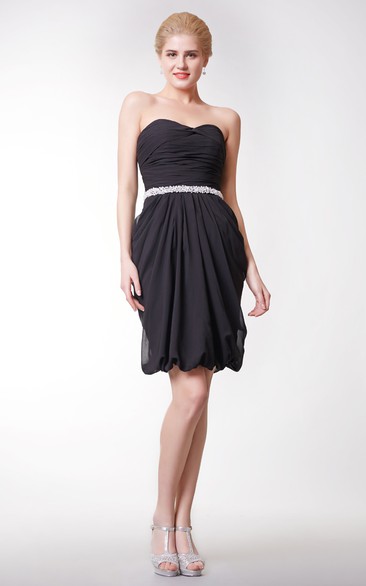 Sweetheart Chiffon Short Dress With Beaded Waist