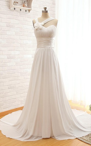 A-Line Long Off-The-Shoulder Sweetheart Sleeveless Sash Jacket Keyhole Chiffon Dress