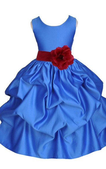 Sleeveless Ruffled Taffeta Dress With Flower