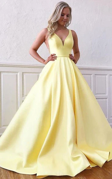 Satin Floor-length Brush Train A Line Sleeveless Modern Formal Dress with Ruffles