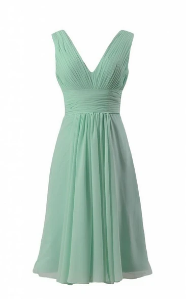 Tea-length V-neck Pleated A-line Dress With Deep-v Back