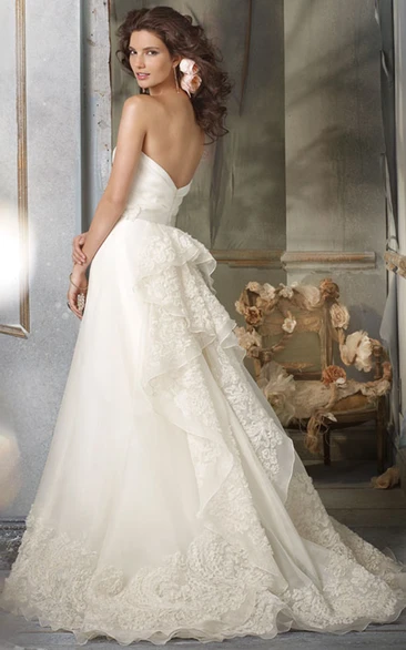 Exquisite Draped Bodice a Line Organza Gown With Floral Embroidered Hem