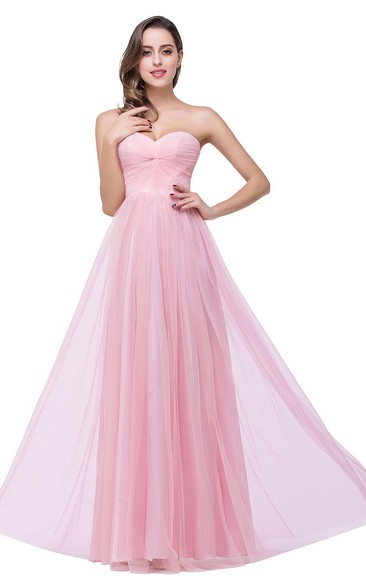 Elegant Sweetheart Pink Bridesmaid Dress Ruched Long Prom Gown