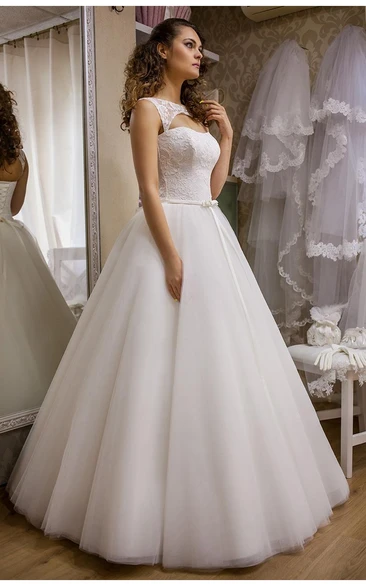 Modern Bateau Sleeveless Tulle Lace Wedding Dress Floor-length Lace-Up