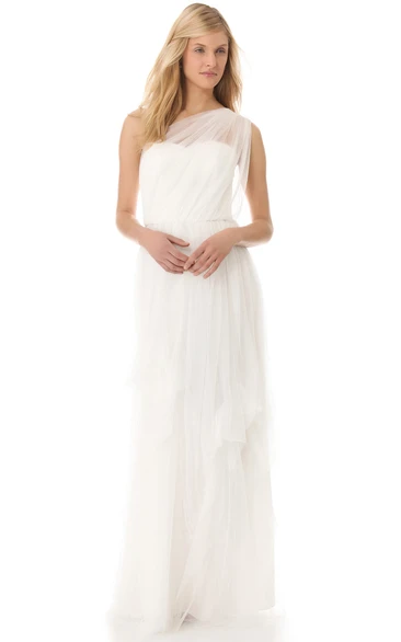 Long One-shoulder Sheath Organza Dress With Ruffles