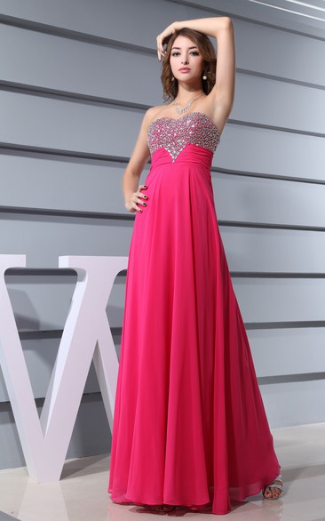 Chic Sweetheart Chiffon Beaded Dress With Ruched Waist