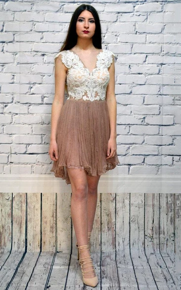 Short Backless Lace Dress With Sequins&Embroideries