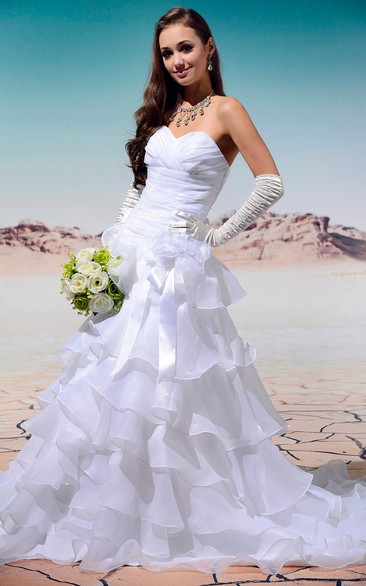 Noble Sweetheart Ruched Dress With Tiers and Corset Back