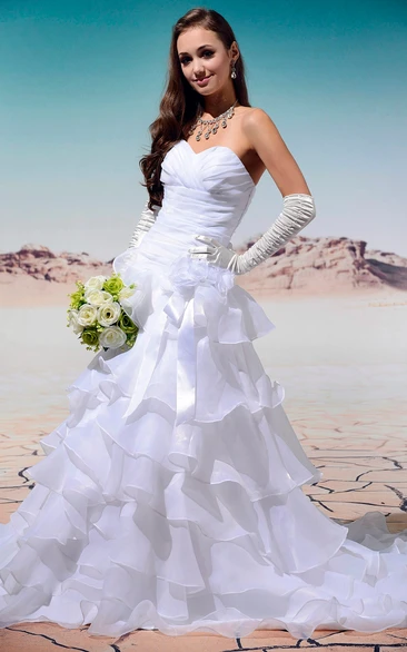 Noble Sweetheart Ruched Dress With Tiers and Corset Back