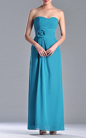 Floor-length Sweetheart Empire Chiffon Bridesmaid Dress With 3D Flower