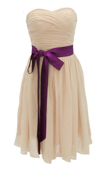 Sweetheart Mini Chiffon Dress With Sash Waist