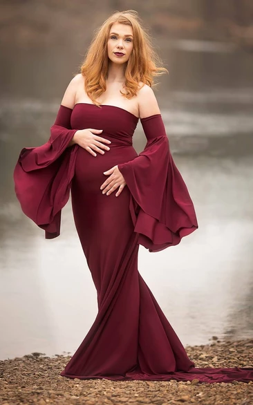 Sheath Bell Long Sleeve Empire Maternity Dress