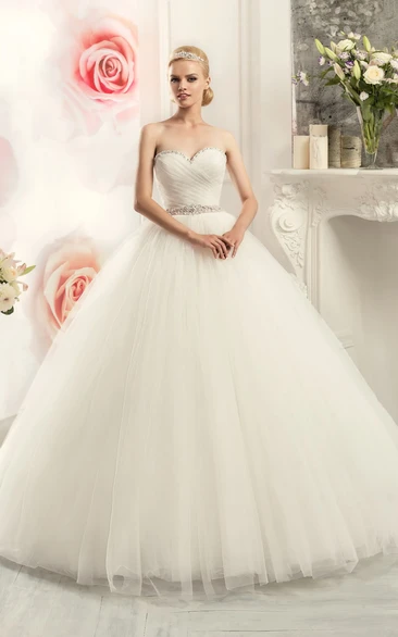 Ball Gown Long Sweetheart Sleeveless Tulle Dress With Beading And Criss Cross