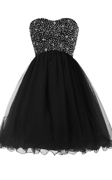 Strapless A-line Short Dress With Sequined Bodice