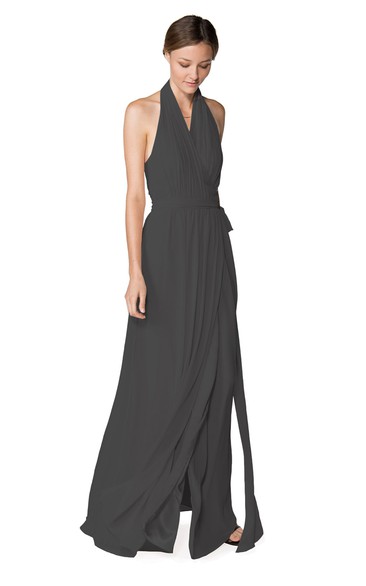 Fabulous Halter Sleeveless Floor-length Chiffon Dress With Keyhole Back