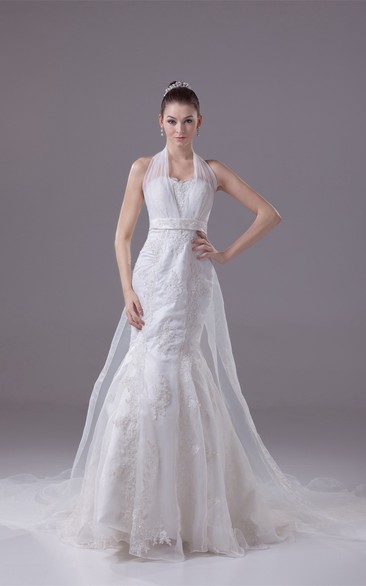 Haltered Jeweled Mermaid Court Train and Dress With Appliques