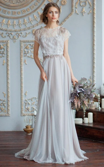 Tulle Satin Beaded Lace Wedding Dress