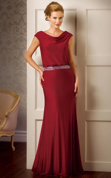 Cap-Sleeved Mother Of The Bride Dress With Sequins And Draping